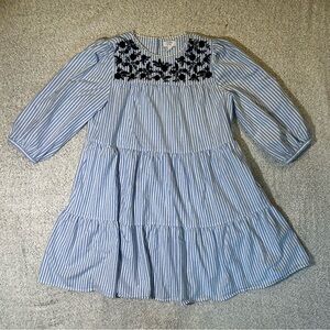 crown & ivy Blue and White Striped Dress with Navy Embroidery Size M